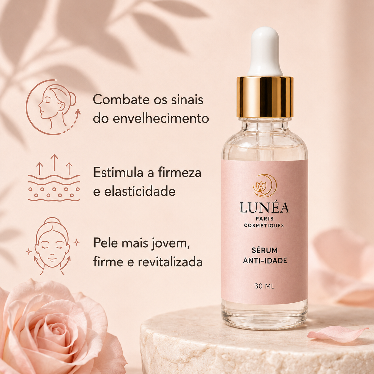 Sérum Anti-Idade LUNÉA Paris 30ml – Rejuvenescimento e Luminosidade da Pele